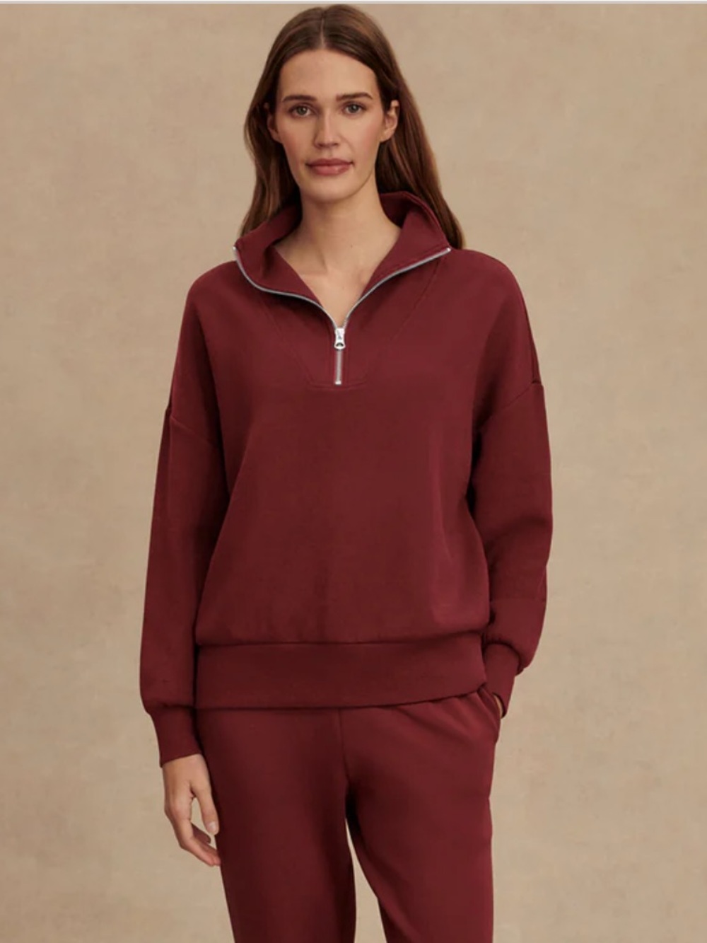 Varley Hawley Half-Zip Sweatshirt in New Maroon